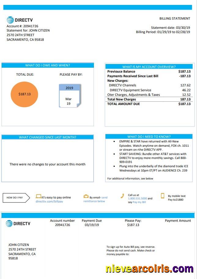 USA California Directv utility bill good for address prove